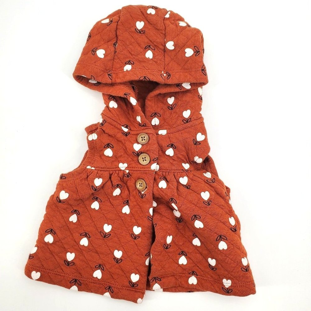 CARTER'S Baby Girl Hooded Jacket Sleeveless Vest Quilted Hearts Winter Fall